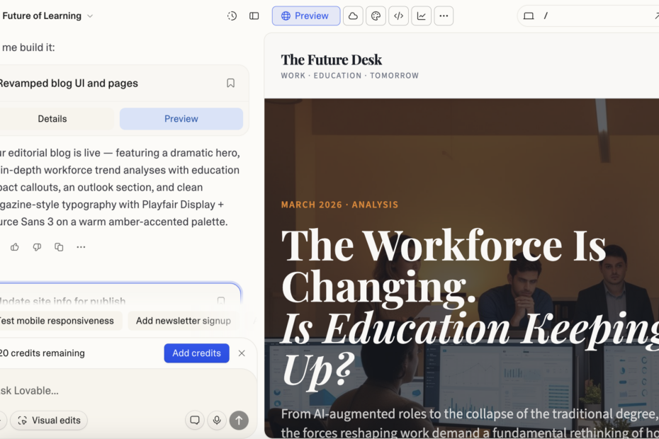 A screen shot of the sample blog that Lovable created.